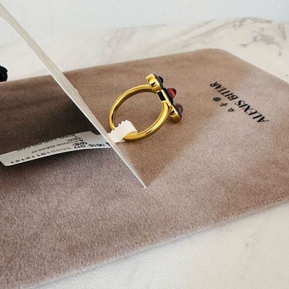 Alexis Bittar Vitreum 14K Goldplated Carnelian Amethyst Linear Ring, Size 8 NWT - Picture 4 of 14